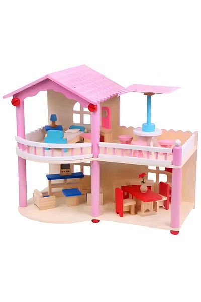 rexa Toys Uncle Pretend Play Wooden Doll House with Mini Figures for Girls