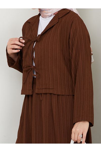 exxitcollection Women's Seersucker Fabric Crop Tie Skirt Double Kimono Suit