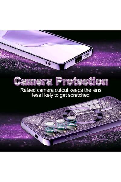 SKYDDAR INNOVATION Husă pentru iPhone 13 Pro Max, Magsafe de lux cu sclipici, rezistentă la șocuri, auriu-roz, set de autocolante