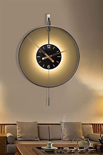 DEKORANLA Modern Siyah Metal Duvar Saati, Kablosuz Led, 60 cm, Dekoratif ve Ş...