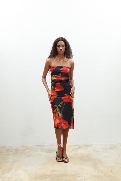 Pina Strapless Tulle Print Dress