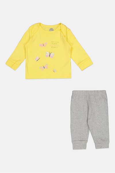 MOTHERCARE Toddlers Girl 2 Pieces Long Sleeve Graphic Print Top And Bottom Set, Multicolor