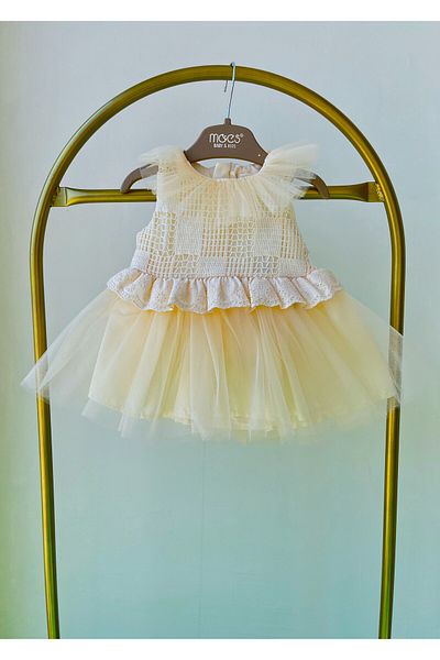 MBK GARDEN Cream Tulle Baby Girl Special Occasion Dress – Lace and Ruffle Model