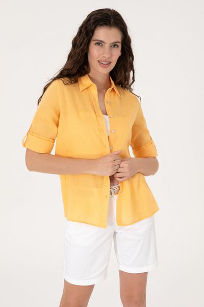 U.S. Polo Assn. Women's Orange Linen Long Sleeve Shirt 50299791-Vr202