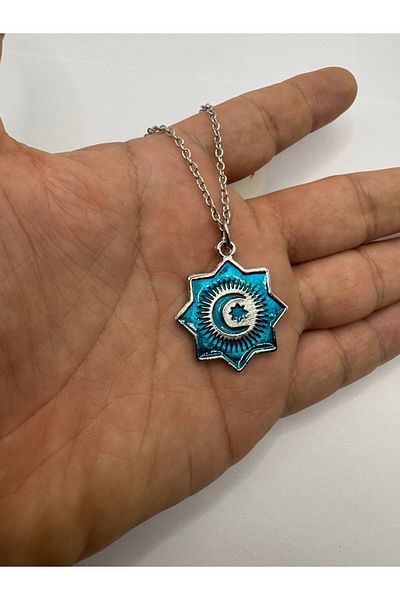 Herşey Nota Turkish States Organization Flag Blue Color Necklace – Unisex Metal Jewelry