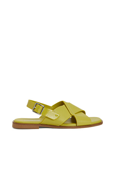Dıvarese Sarı Kadın Deri Sandalet