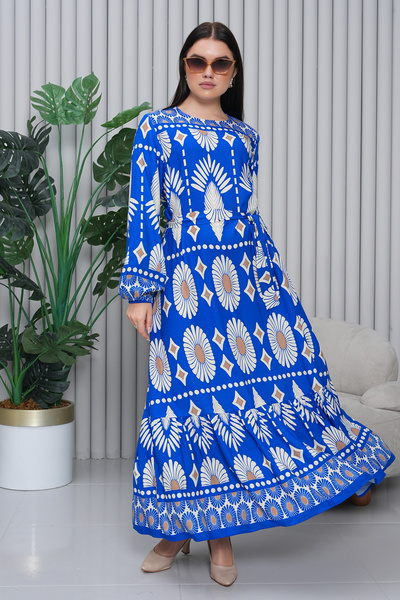 EL jadida Γυναικείο Μακρύ Φόρεμα Μακρύ Φόρεμα Βισκόζης Μπλε