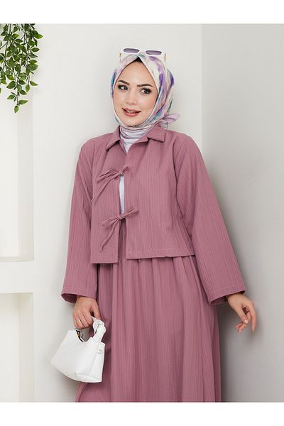 exxitcollection Дамски кимоно комплект от две части с къса пола и вратовръзка Seersucker
