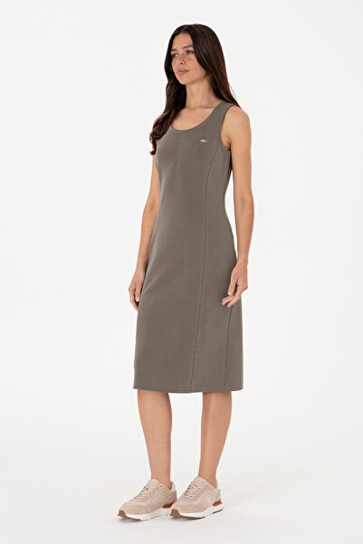 U.S. Polo Assn. Kadın Vizon Modal Karışımlı Bisiklet Yaka Midi Boy Örme Elbise 50306720-VR052