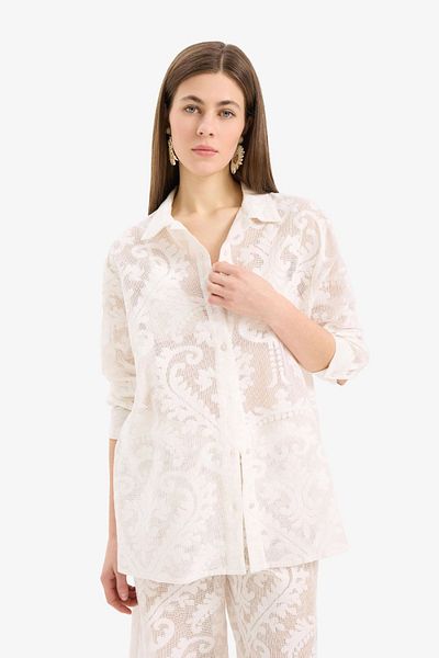 DeFacto Regular Fit Lace Detailed Beach Shirt-Fall in Love D9768Ax25Sm