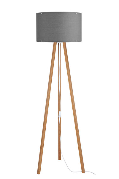 AG LightDesign Lambader Abajur Gri 3 Ayaklı Tripod Kumaş Ahşap Üç Ayak