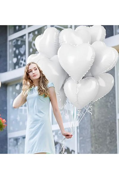 Deniz Party Store White Heart Foil Balloon 18 Inch 45 cm 1 Pcs