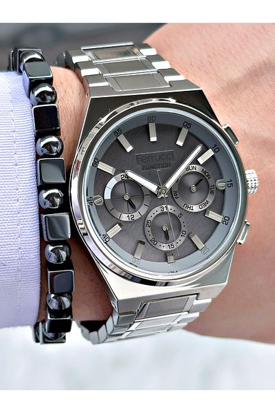Ferrucci Ferrucci̇ Function Silver Metal Men's Wristwatch with Gray Dial