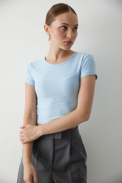 Laluvia Blue Crop Blouse - 1182