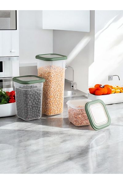 Nesto Home Set of 3 Multi-Purpose Square Food and Pulses Storage Container Detergent Box 1X680 1X1250 1X1850 ml