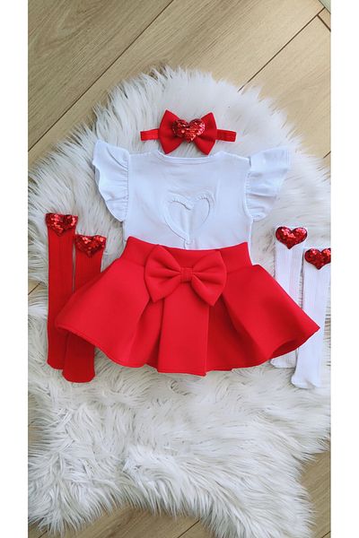 Kokosh kidss Girl's Back Heart Detailed Red Heart Set