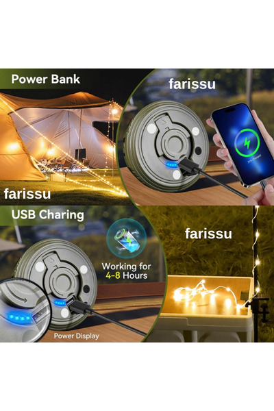 farissu 10 Metre RGB LED Kamp Lambası | Powerbank Özellikli, Type-C Şarjlı, Taşınabilir Işık Zinciri