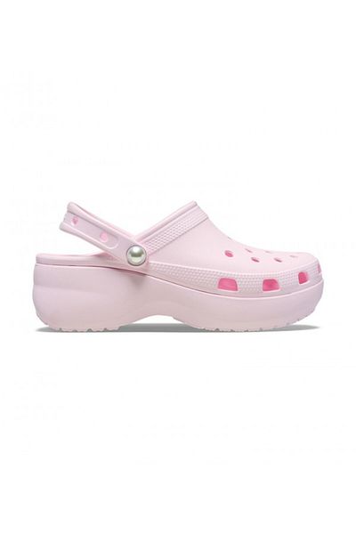 Crocs حذاء كلوج نسائي كلاسيكي وردي اللون ذو منصة لؤلؤية