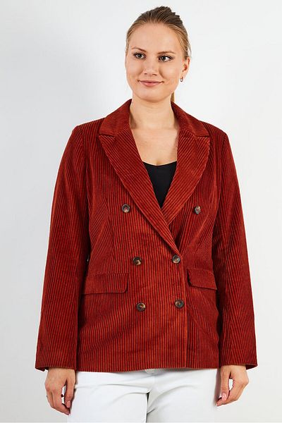 ONE STEP Women Regular Fit Corduroy Casual Blazer, Rust