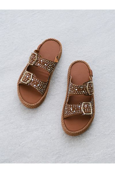 Munshoes Дамски чехли Pina с камъни
