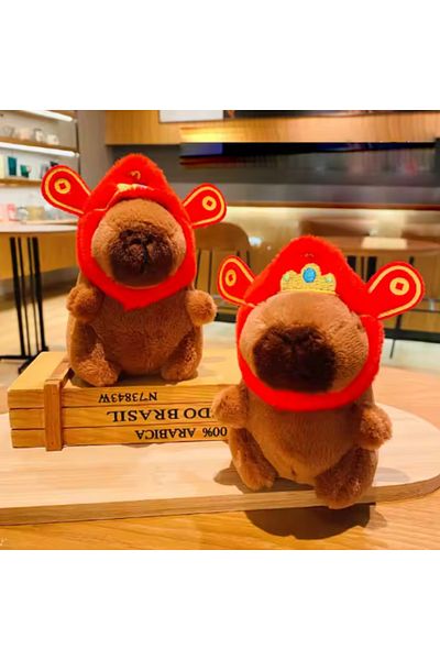 HEY GİDİ GİFT Lucky Cute Capybara Plush / Soft Inside / Plush Keychain / with Red Mascot Design!
