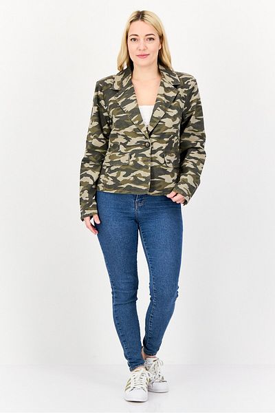 Aqua Women Regular Fit Camouflage Single Breasted Blazer, Multicolor