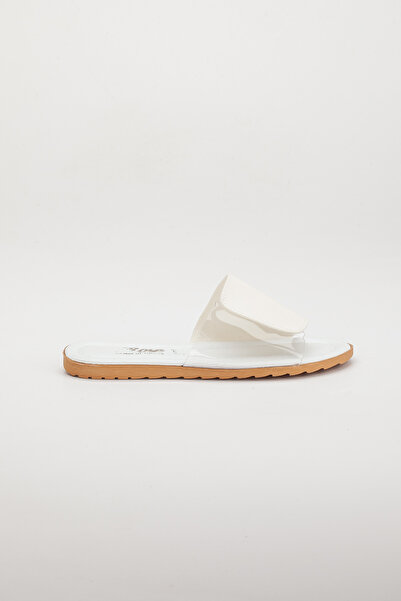 BOUIS Women's White Daily Transparent Tape Comfortable Stylish Lightweight Durable Sea Pool Beach House Slippers with Inner Pad