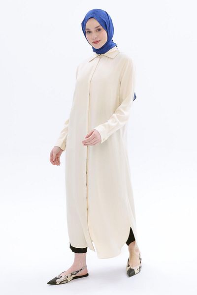 ALLDAY Μακρύ πουκάμισο Ecru-Covered Placket