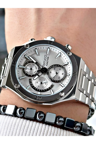 Ferrucci FERRUCCİ FUNCTION BEYAZ KADRANLI GÜMÜŞ METAL ERKEK KOL SAATİ