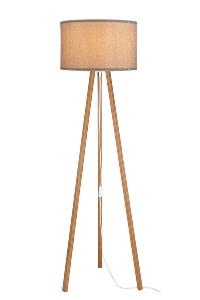 AG LightDesign Kumbeji Lambader Abajur 3 Ayaklı Tripod Kumaş Ahşap Üç Ayak