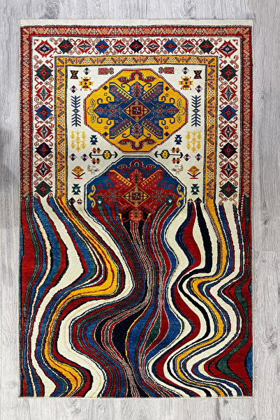 kilim home Bej Modern Dalga Desen Temalı Otantik Şönil Dokuma Yıkanabilir Lek...