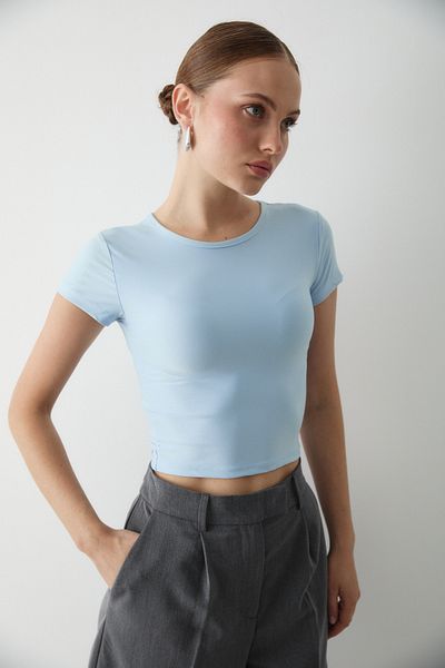 Laluvia Blue Crop Blouse - 1182