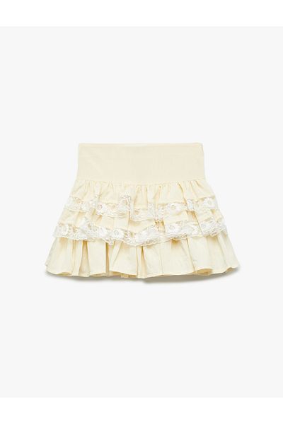 Koton Layered Flounced Viscose Skirt with Lace Detail