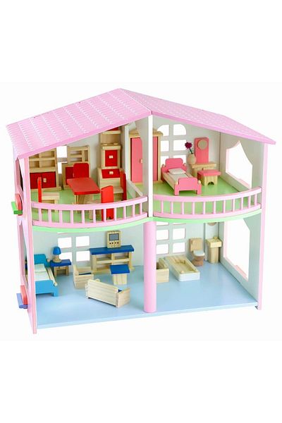 rexa Webby Pretend Play Wooden Doll House with Mini Figures