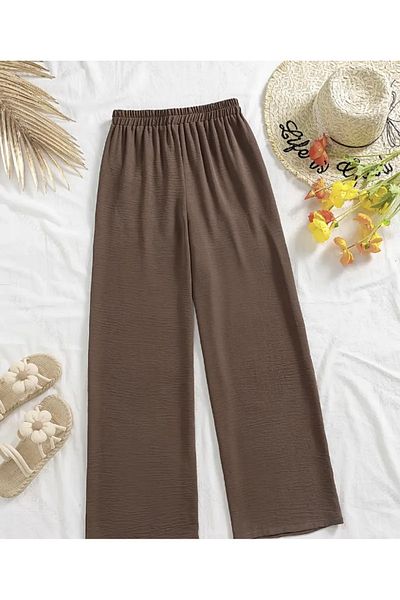 ayrobin Fabric Wide Leg Elastic Waist Women's Trousers