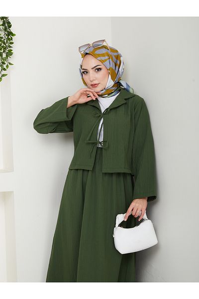 exxitcollection Дамски кимоно комплект от две части с къса пола и вратовръзка Seersucker