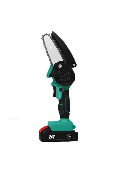 SIKS Mini ferăstrău electric portabil cu lanț / drujbă 6 inch, 24V, 1 baterie, 2 lanțuri, 2000mAh, verde