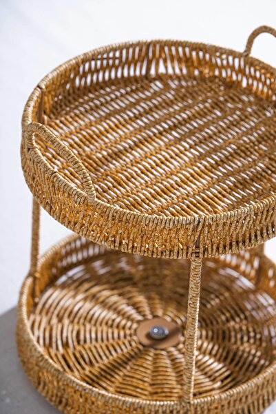 ACAR Nomad İki Katlı Hasır Yuvarlak Döner Sunumluk