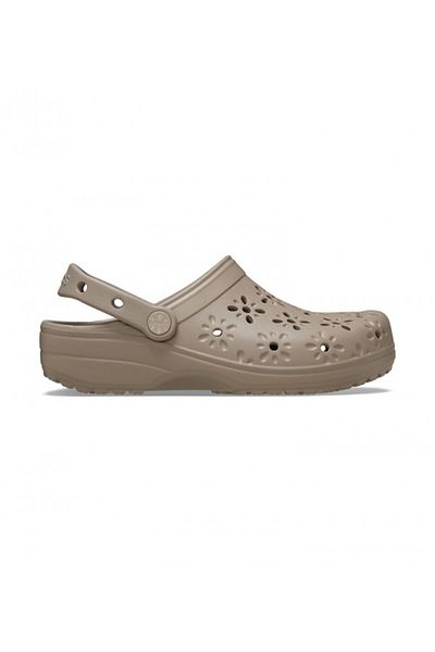 Crocs حذاء كلوج كلاسيكي رمادي اللون مزين بنقشة زهور