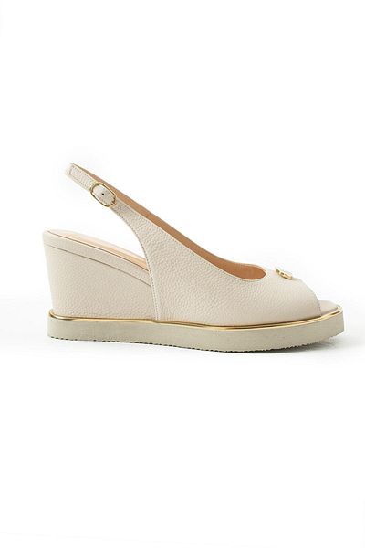 FOLLİNİ Women's Genuine Leather Wedge Heel Shoes Cream