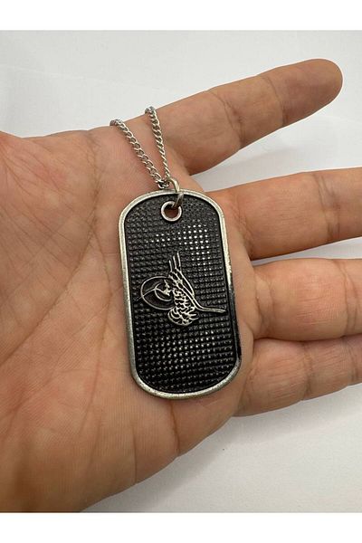 Herşey Nota Ottoman Tughra Embroidered Imprint Necklace – Silver Color Unisex Metal Jewelry