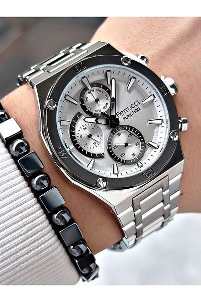 Ferrucci Ferrucci̇ Function Silver Metal Men's Watch with White Dial