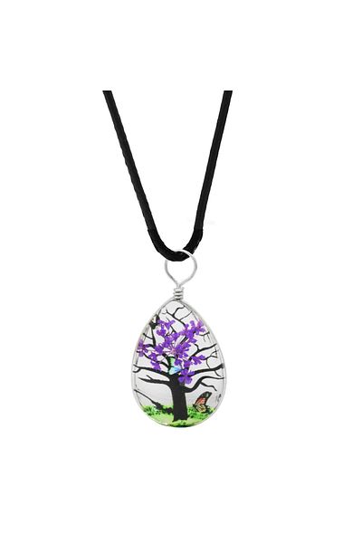 Tesbihane Drop Design Purple Floral Nature Themed Handmade Natural Resin Necklace