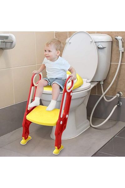 COOYA Potty Training Seat for Kids, with Sturdy Non-Slip Step Stool Ladder, Step Potty Seat (Red/Yellow)