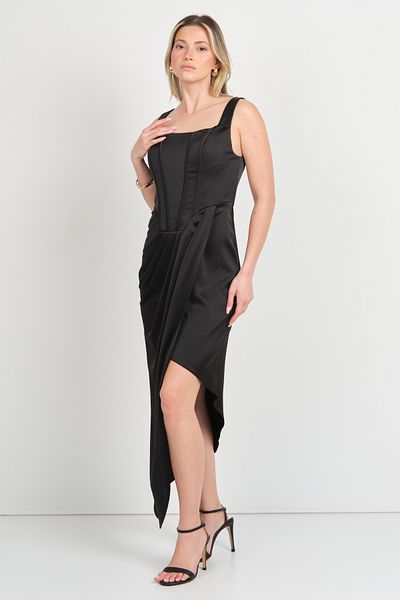 DORİDORCA Doridorca Women's Square Neckline Bodice Skirt Asymmetrical Evening Dress 7071 Black