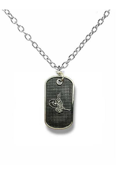 Herşey Nota Ottoman Tughra Embroidered Imprint Necklace – Silver Color Unisex Metal Jewelry