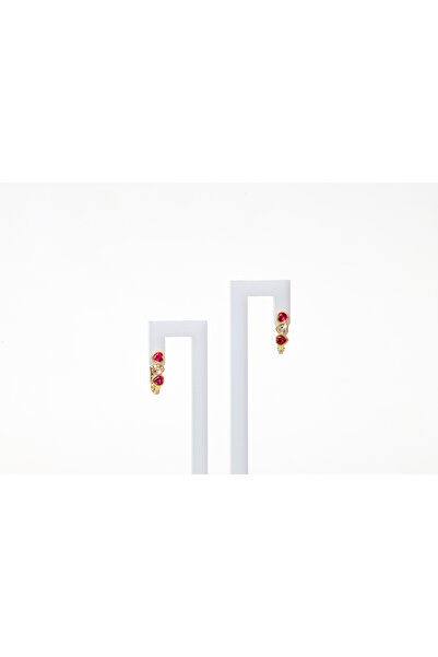 Side Gold Kuyumculuk 8 Ayar Sarı Altın Kalpli Kırmızı Taşlı Çocuk Küpe