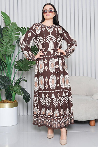 EL jadida Γυναικείο Μακρύ Φόρεμα Βισκόζης Μακρύ Καφέ