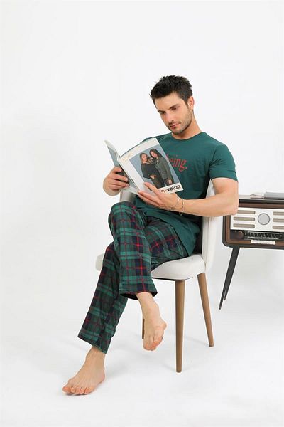 Celira Men's Cotton Short Sleeve Pajamas Suit Emerald
