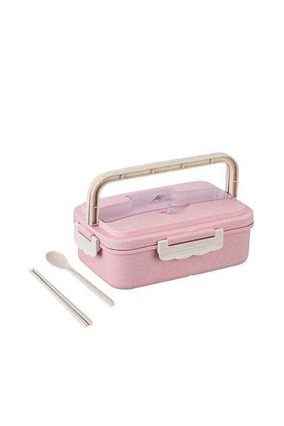 COOYA Wheat Straw Microwave Compatible Lunch Box With Cutlery Healthy Food Container ABS Pink